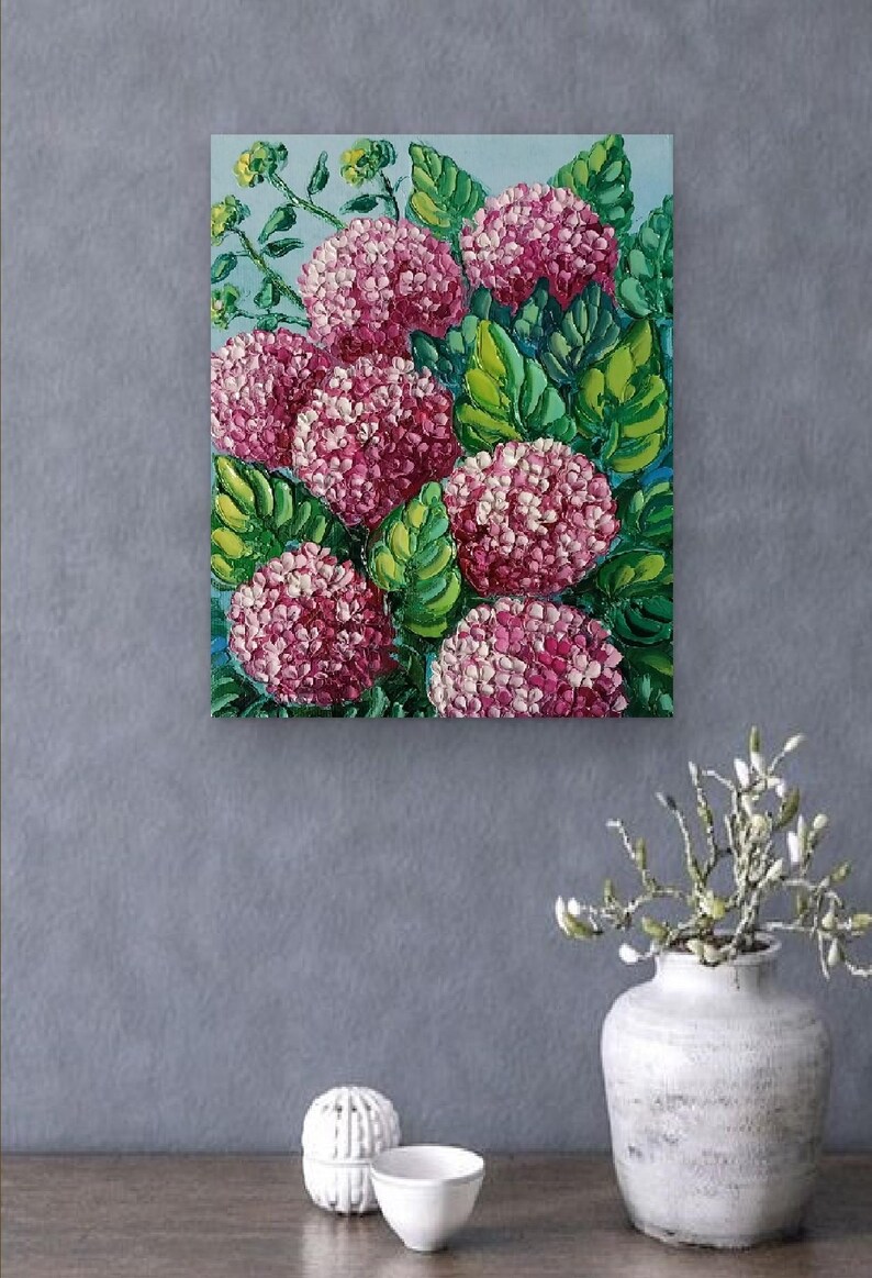 Pink Hydrangea Oil Painting Original: Spring Pink Flowers Art Impasto ...