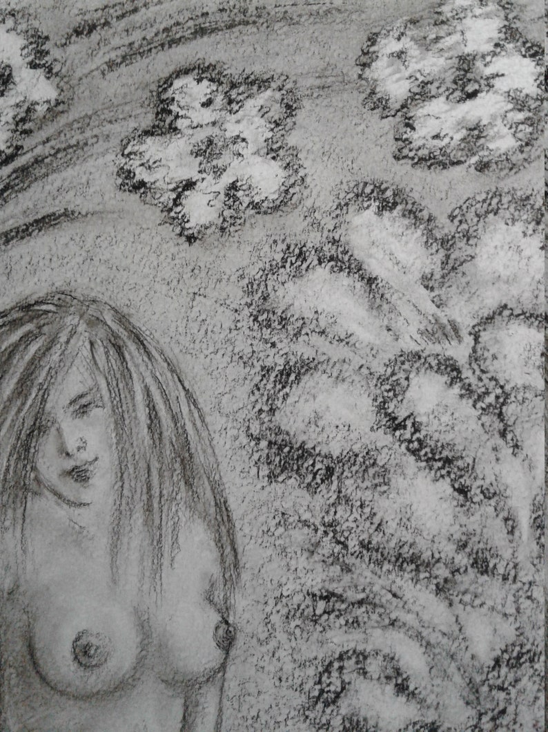 Charcoal Woman Portrait,Female Nudeart Original,Charcoal Drawing Woman,Charcoal Figure Drawing,Charcoal Drawing Original Drawings On Paper