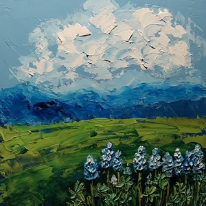 Texas Hill Country Landscape Painting Original Texas Bluebonnet Oil Painting Canvas Texas Flowers Wall Art Texas Landscape Gift Art Impasto