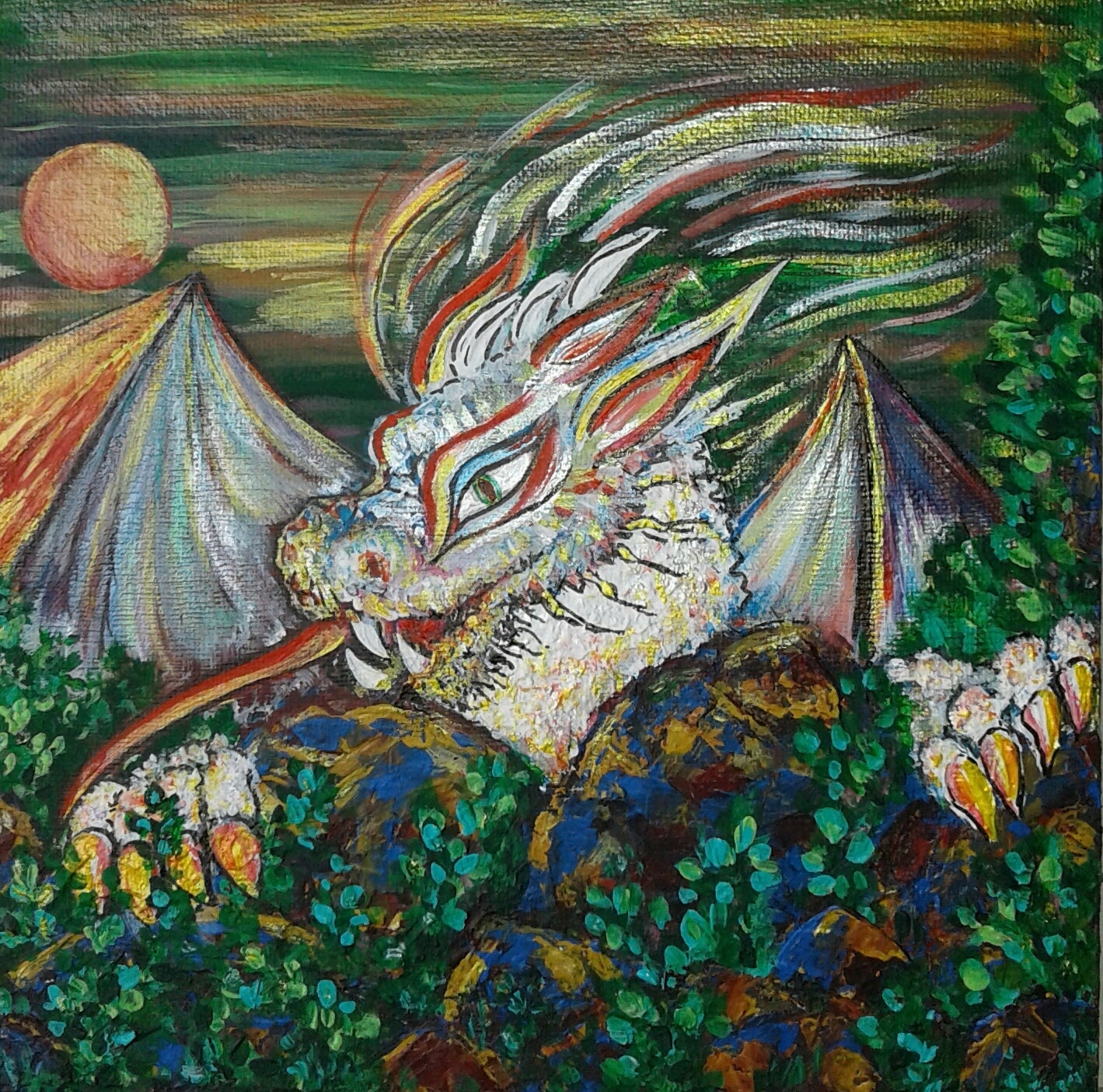 Drache Kleines Bild8x8 Acrylgemälde8x8 Abstrakt Original | Etsy