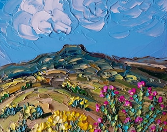 Cerro Pedernal Oil Painting Original: New Mexico Desert Mountain Landscape Painting Impasto Art Canvas