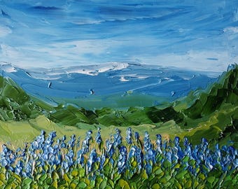 Rocky Mountain Lupine Wildflowers Landscape Oil Painting Original:  Colorado Flowers Impasto Art On Canvas