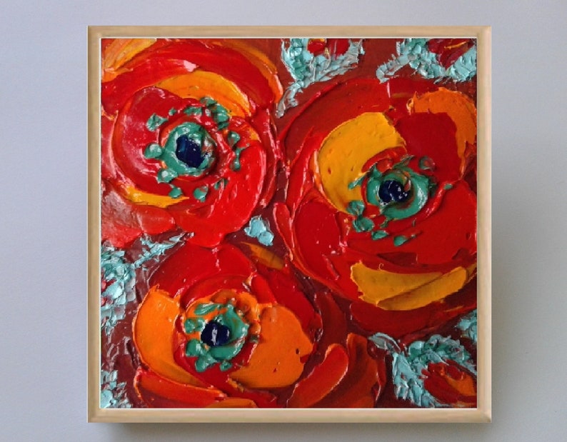 Abstract Red Poppy Abstract Red Poppies Oil Painting Original: Bright Boho Flowers Art ...