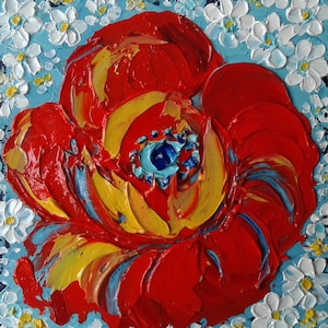 Red Poppy Oil Painting Original Wild Poppy Daisies Wall Art Red Flower Art Wildflower Painting Poppy Flower Gift Art Impasto Painting Canvas
