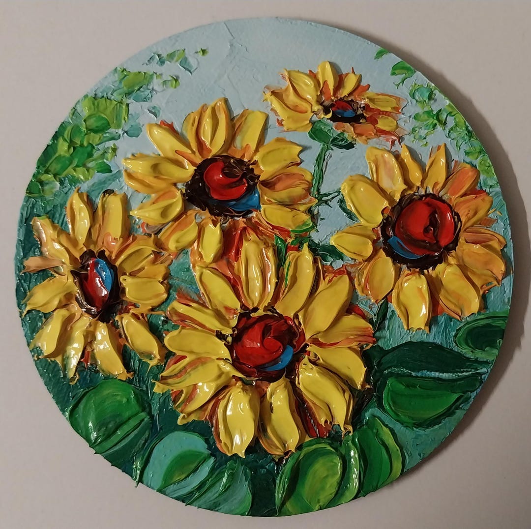Original Sunflower Oil Painting on Round Canvas: Impasto Floral Art - Etsy