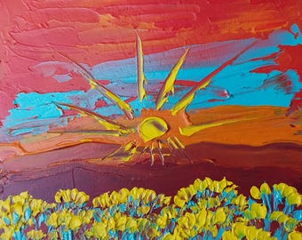 Chamisa Sunset Oil Painting Original: New Mexico Desert Abstract Southwest Landscape Impasto Art Canvas