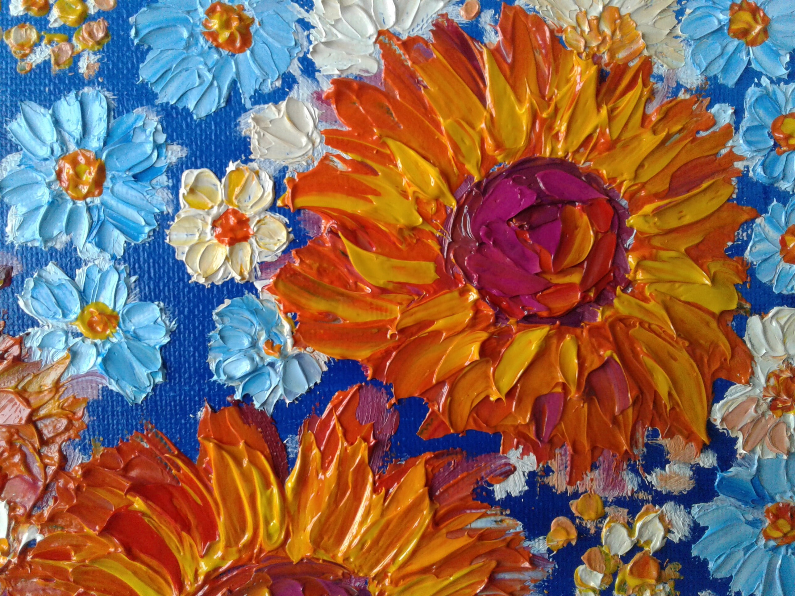 Sunflowers And Daisies Painting Original Oil8x8 Oil Etsy