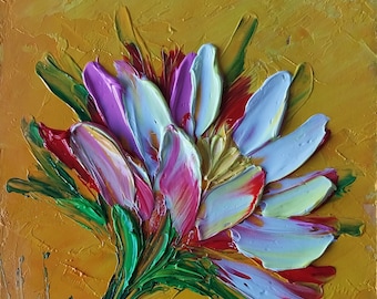 Delicate Cactus Flower Oil Painting Original: Southwest Desert Floral Art Impasto Artwork On Canvas