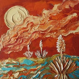 Yucca Art New Mexico Desert Oil Painting Original Abstract Desert Wall Art Moon Night Desert Art Southwest Landscape Gift Painting Impasto