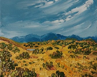 New Mexico Desert Landscape Oil Painting Original: Southwest Desert Artwork Impasto On Canvas