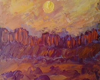 Southwest Desert Sunset Oil Painting Original: Abstract Desert Landscape Art On Canvas