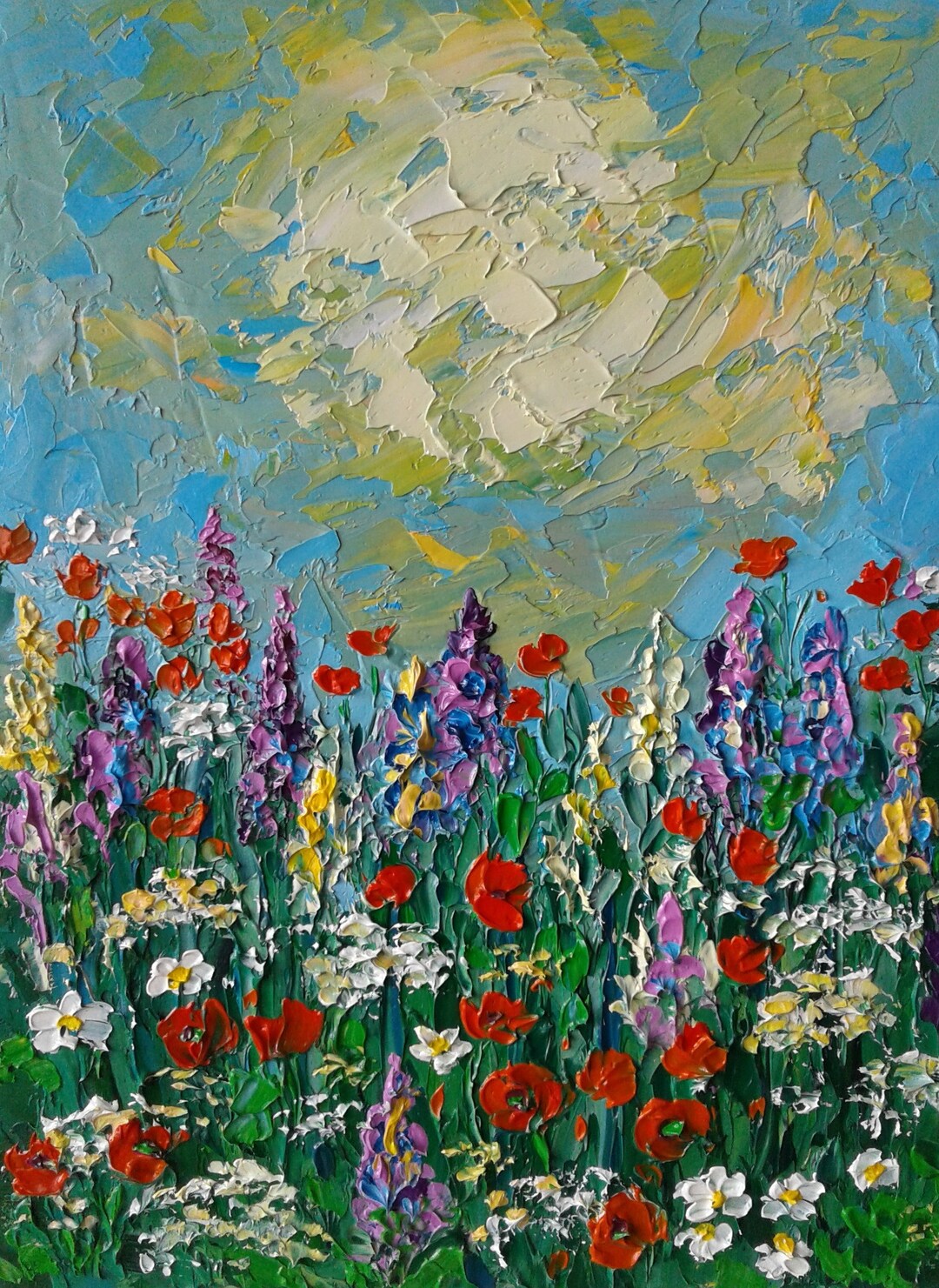 Wild Poppy Lupine Daisy Art Red Poppies Oil Painting Original ...
