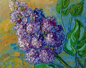 Lilac Painting Textured Art Lilac Flowers Oil Painting Original Purple Lilac Wall Art Small Impasto Flower Gift Painting Lilac, 7x7 inches