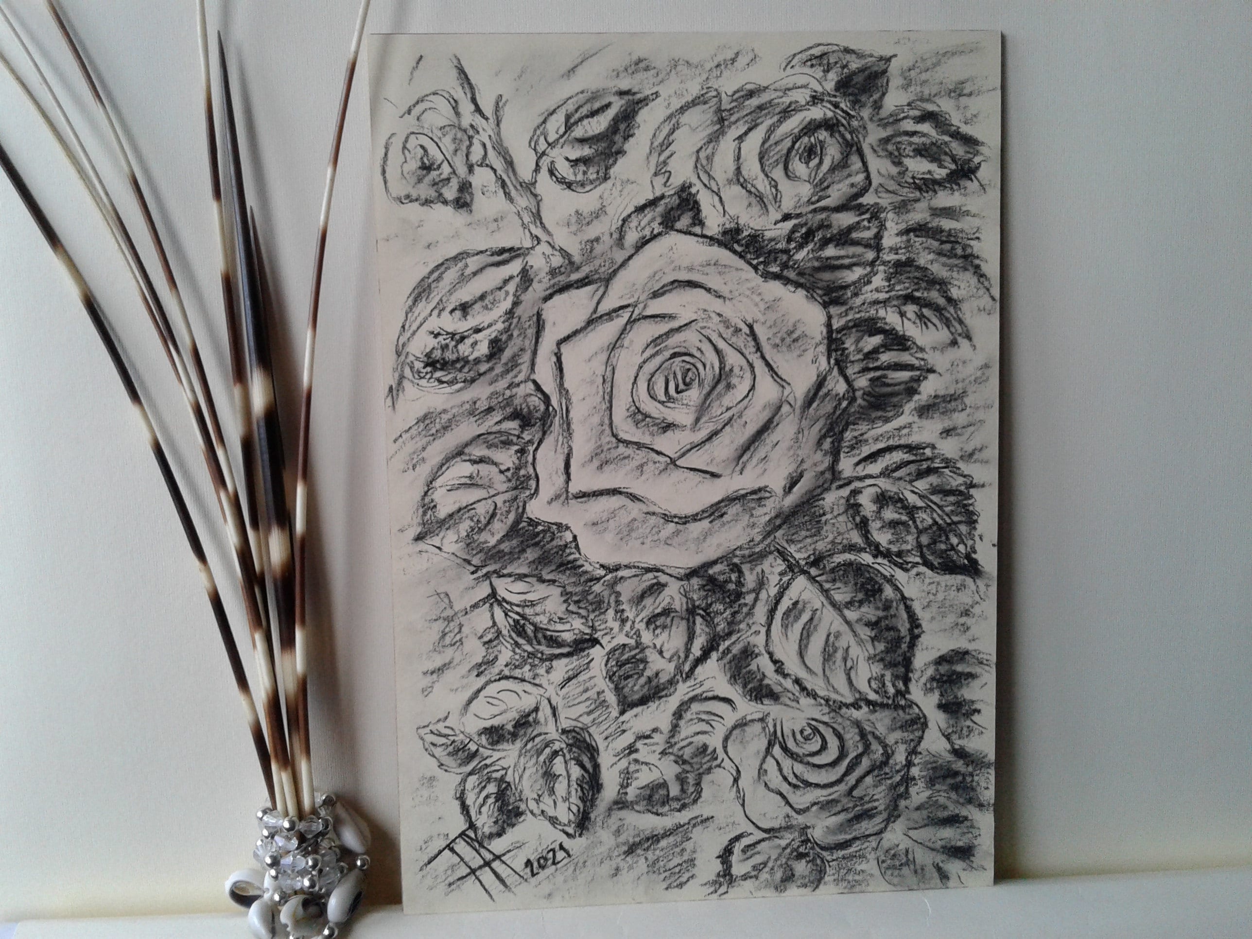 Charcoal Botanical DrawingCharcoal Drawing FlowerRose Etsy