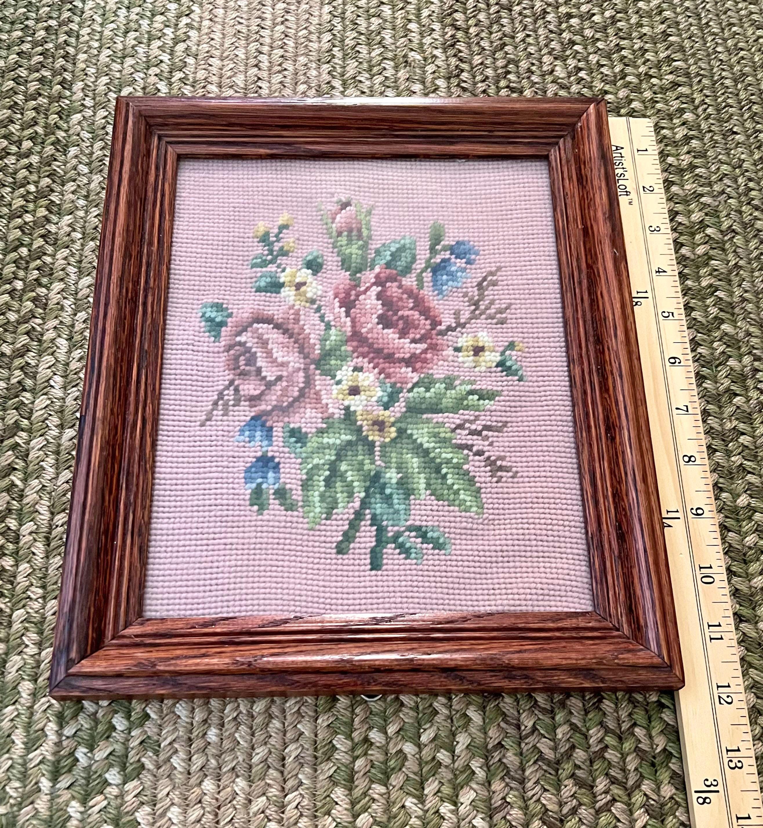Vintage Framed Needlepoint Flowers