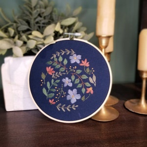 Floral Embroidery Hoop, 6 inch hoop, wall decor, gift for her, wild flower, wall hanging
