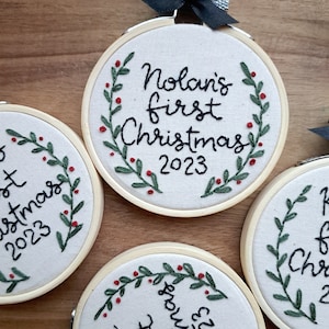 Baby&#39;s First Christmas Ornament, customizable ornament, christmas gift for baby, christmas decor, embroidered gift, personalized gift