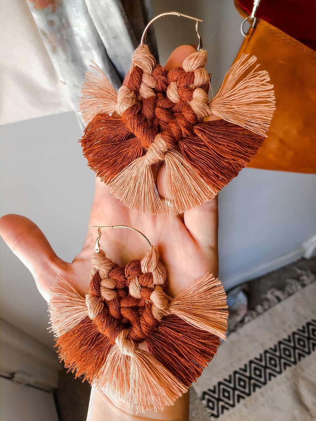 Handmade Boho Macrame Hoop Earrings (33 Colors)