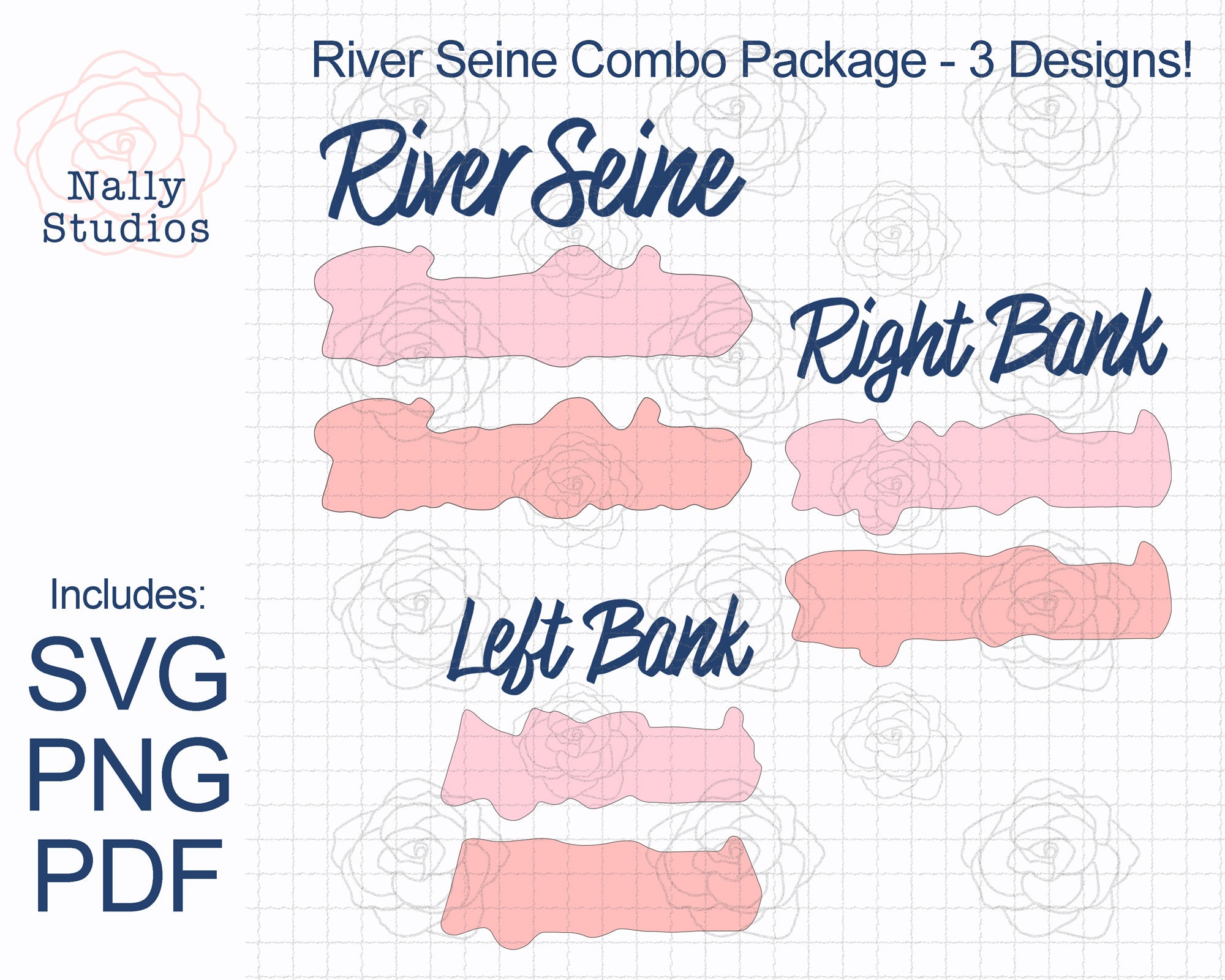 River Seine Scrapbook Title, Left Bank Right Bank Die Cuts, Paris SVG