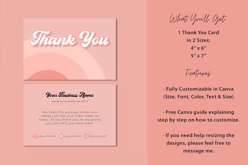 Editable Business Thank You Card Printable, Thanks for Your Purchase ...