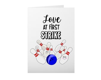 Love At First Strike Bowling Anniversary Card - Funny Pun Greeting Card