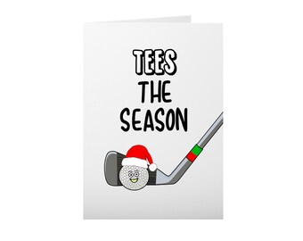 Tees The Season 5x7 Blank Greeting Card, Personalize Funny Christmas Golf Holiday Pun Cards, Best Xmas By Par, Golfer, Funny Pun Cards, Dad