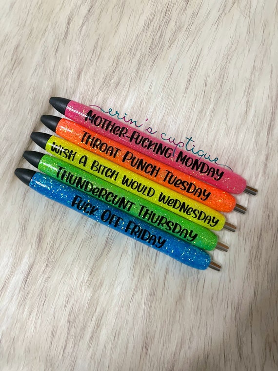 Neon Sassy Weekday Pen Gel Pen Set, Glitter Pen Set, Personalized Pen,  Refillable Pen, Gifts for Her, Teacher / Office Gift