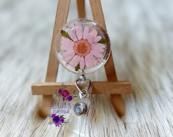 Real Flower Glitter Badge Reel or Lanyard, Floral Badge Reel, Teacher Custom Badge, Nurse Badge, Flower Badge Reel, Cute Badge Lanyard