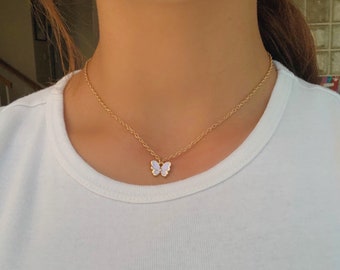 aesthetic trendy gold butterfly necklace choker