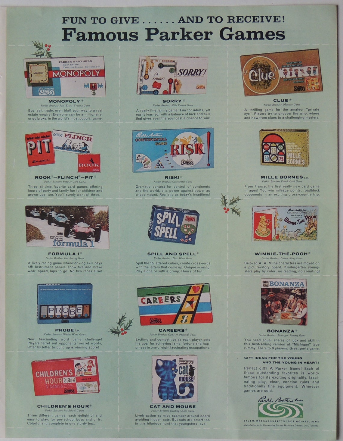 1964 Parker Brothers Board Games Vintage Magazine Ad 60s Etsy
