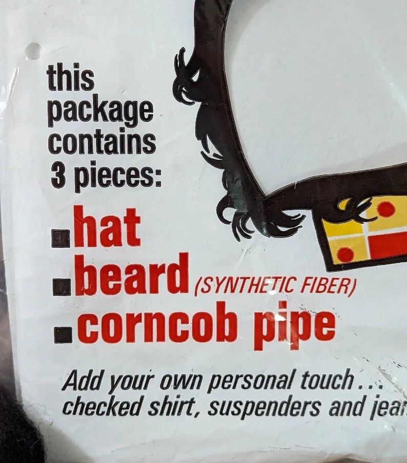 Vintage Ben Cooper Hillbilly Costume With Beard, Hat and Corn Cob Pipe