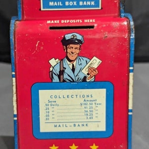 Vintage Ohio Art Tin Lithograph Coin Bank Wall Mount Mail Box Bank