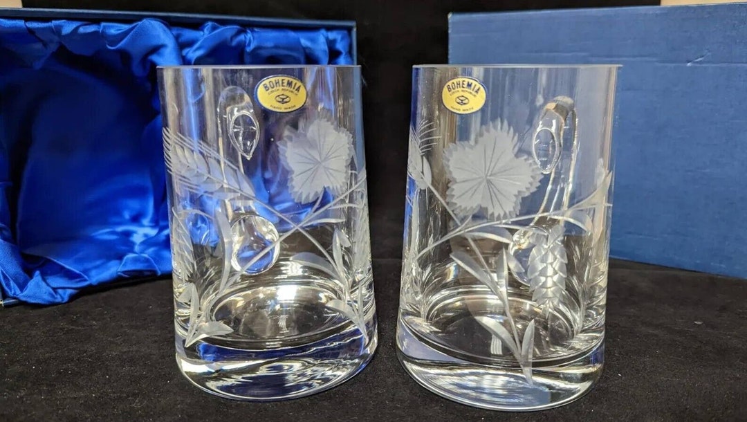 Vintage Bohemia Czech Republic Crystal Floral Wheat Etched - Etsy