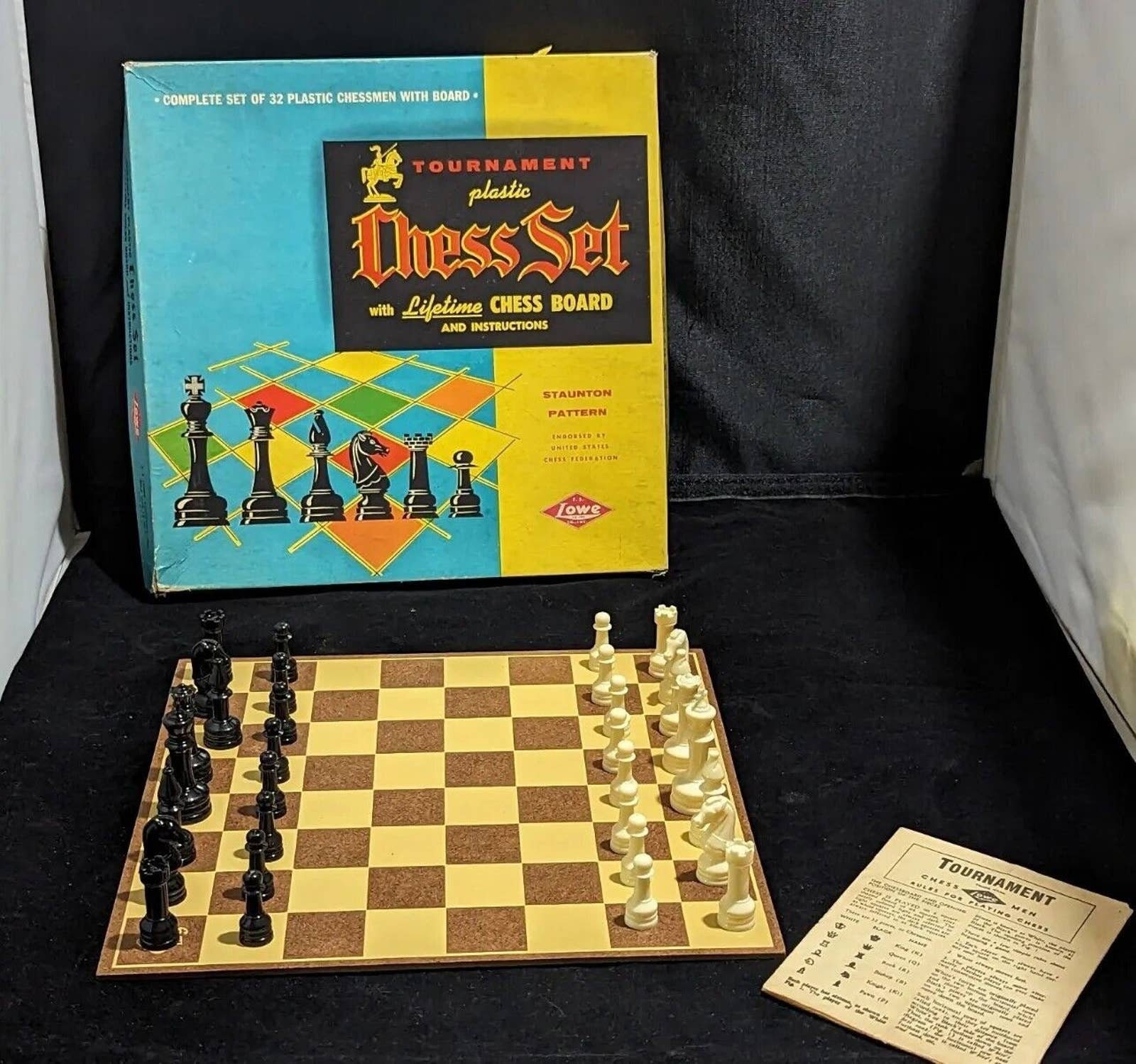 ES Lowe Tournament Chess Set Replacement Chess Pieces 3 1/8” Felted ~ NO  BOARD