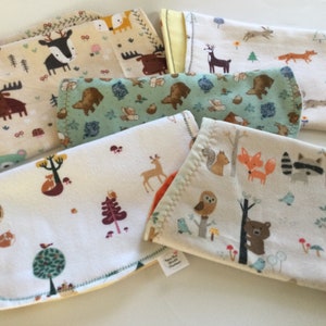 Woodland burp cloths 5 for 26.50. Animal friend fabric may vary but theme will be the same.  Double flannel. Ships free.  20x9”