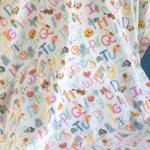 Alphabet Flannel Blanket: Embroidered Edges, Soft Double-Sided Design (40&quot;x40&quot;)