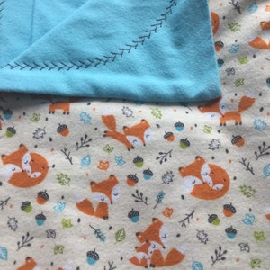 Fox Blanket - Mom with Kit~gorgeous colors, large size and embroidered edges. Gender neutral fabric. . Ship free