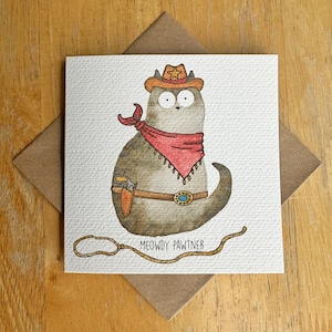 Carte Chat de cow-boy, Pawtner miaou, chat drôle, chat drôle