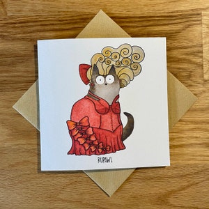 Tarjeta de cumpleaños divertida de gato, tarjeta divertida de gato, RuPawl.