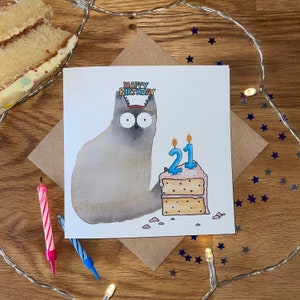 Carte de 21 ans, carte de chat de 21 ans, carte d'anniversaire de chat, carte d'anniversaire drôle.