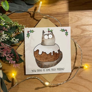Biglietto di Natale / Biglietto di Natale divertente / Biglietto di Natale con gatto / Budino di fichi