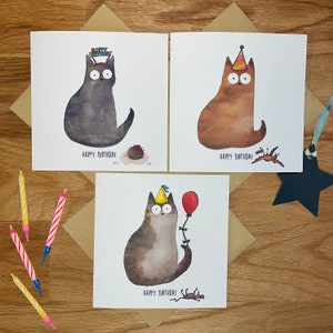 Cartes d'anniversaire chat, cartes d'anniversaire amusantes, lot de 3.
