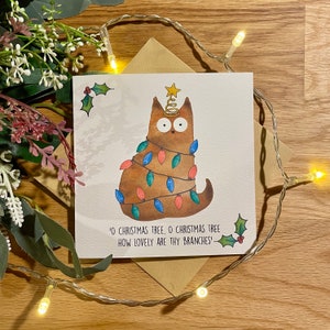 Carte de Noël, carte de Noël de chat, carte d'arbre de Noël oh, chat de Noël, chats.