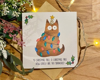 Christmas Card, Cat Christmas Card, Oh Christmas Tree Card, Christmas Cat, Cats.