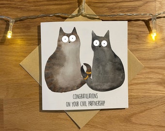 Cat Civil Partnership Card, Civil Partnership, Funny Cat Card.