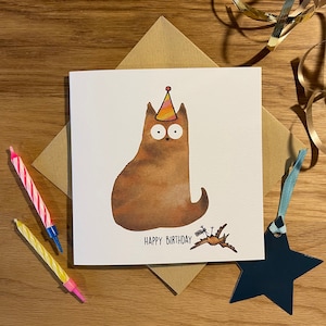 Carte d'anniversaire chat, carte d'anniversaire drôle, cadeau oiseau.