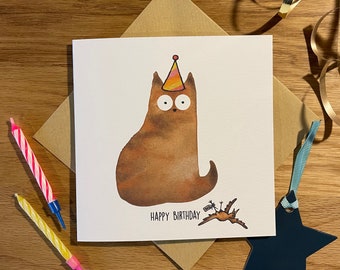 Carte d'anniversaire chat, carte d'anniversaire drôle, cadeau oiseau.