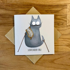 Carte d'anniversaire drôle de chat, carte drôle de chat, Scratchador Dali.