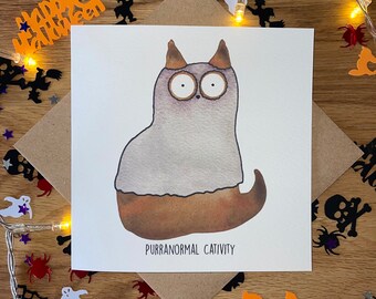 Biglietto di Halloween / Biglietto di Halloween divertente / Biglietto di Halloween con gatto / Biglietto di compleanno / Purranormal Cativity