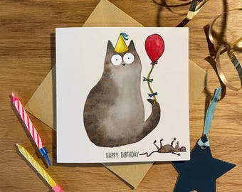 Biglietto di compleanno divertente / Biglietto di compleanno divertente con gatto / Regalo a forma di topo